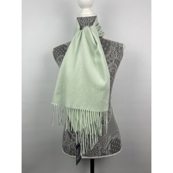 Murray Allan Mint‎ Green 100% Cashmere Twill Knit Fringe Hem Rectangle Scarf - Picture 1 of 7